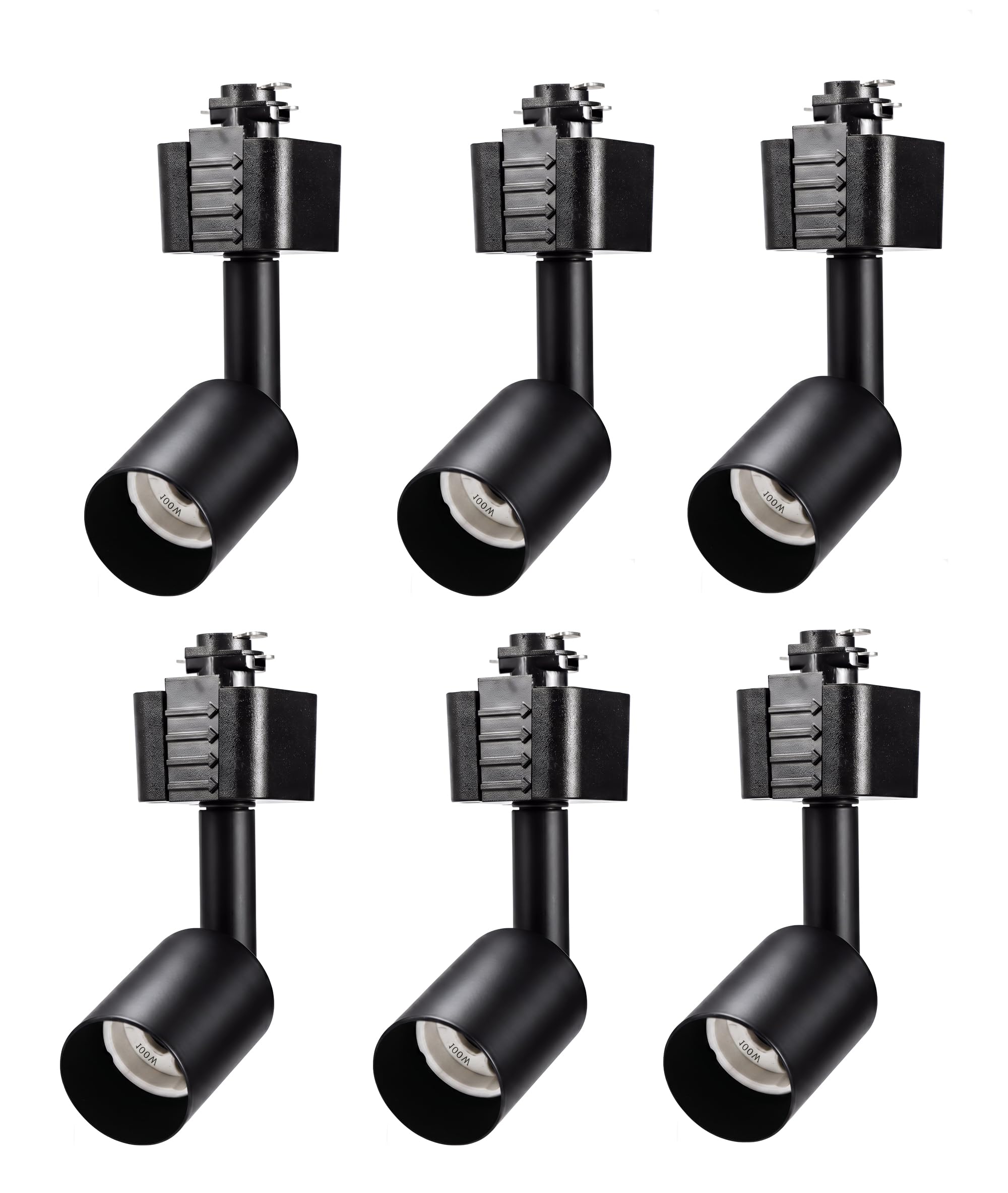 Cloudy Bay 6-pack matte black cylinder GU10 track light heads for H-type track systems, white background