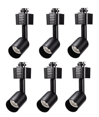 Cloudy Bay 6-pack matte black cylinder GU10 track light heads for H-type track systems, white background