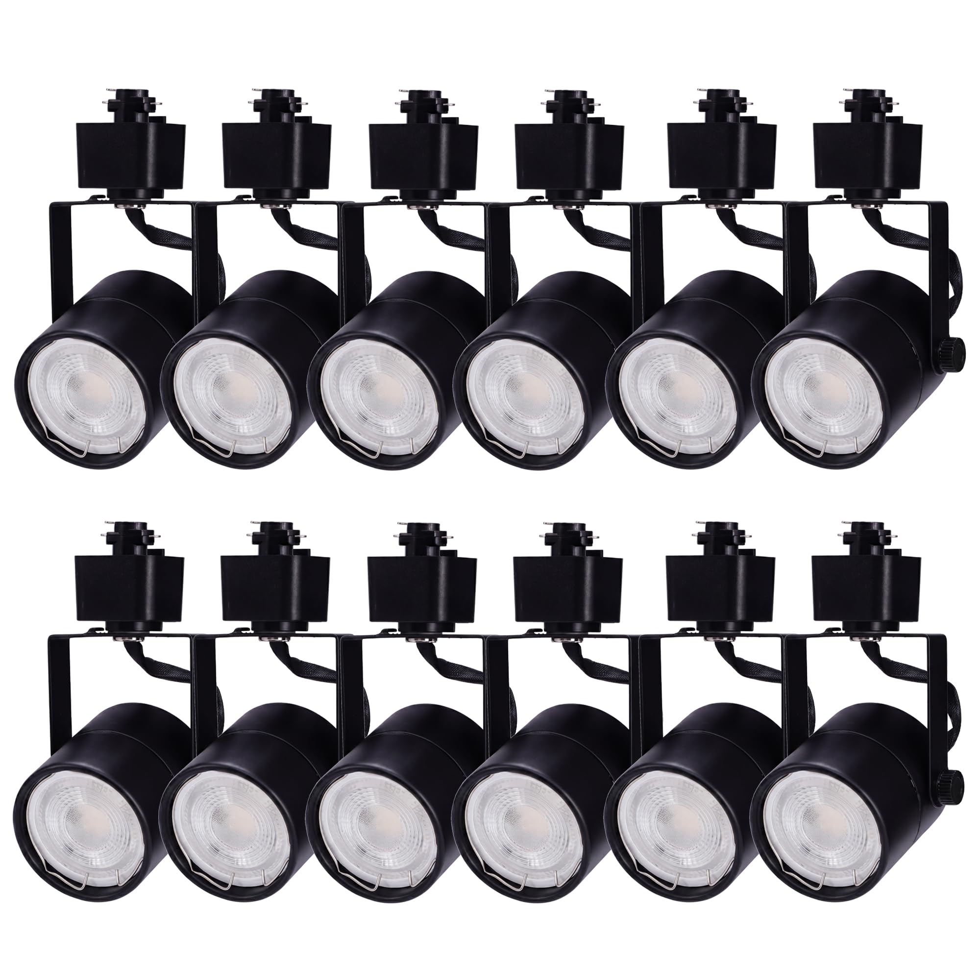 Cloudy Bay 12-pack matte black round GU10 track light heads for H-type track systems, white background