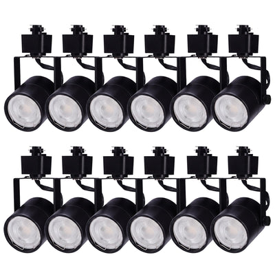 Cloudy Bay 12-pack matte black round GU10 track light heads for H-type track systems, white background
