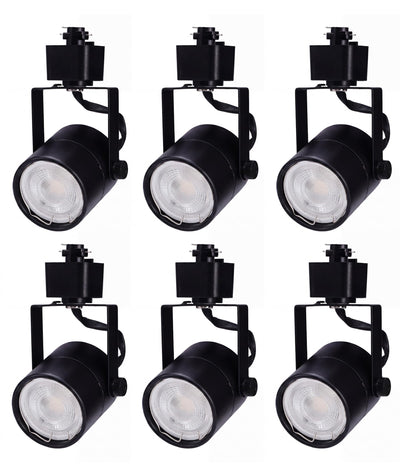 Cloudy Bay 6-pack matte black round GU10 track light heads for H-type track systems, white background