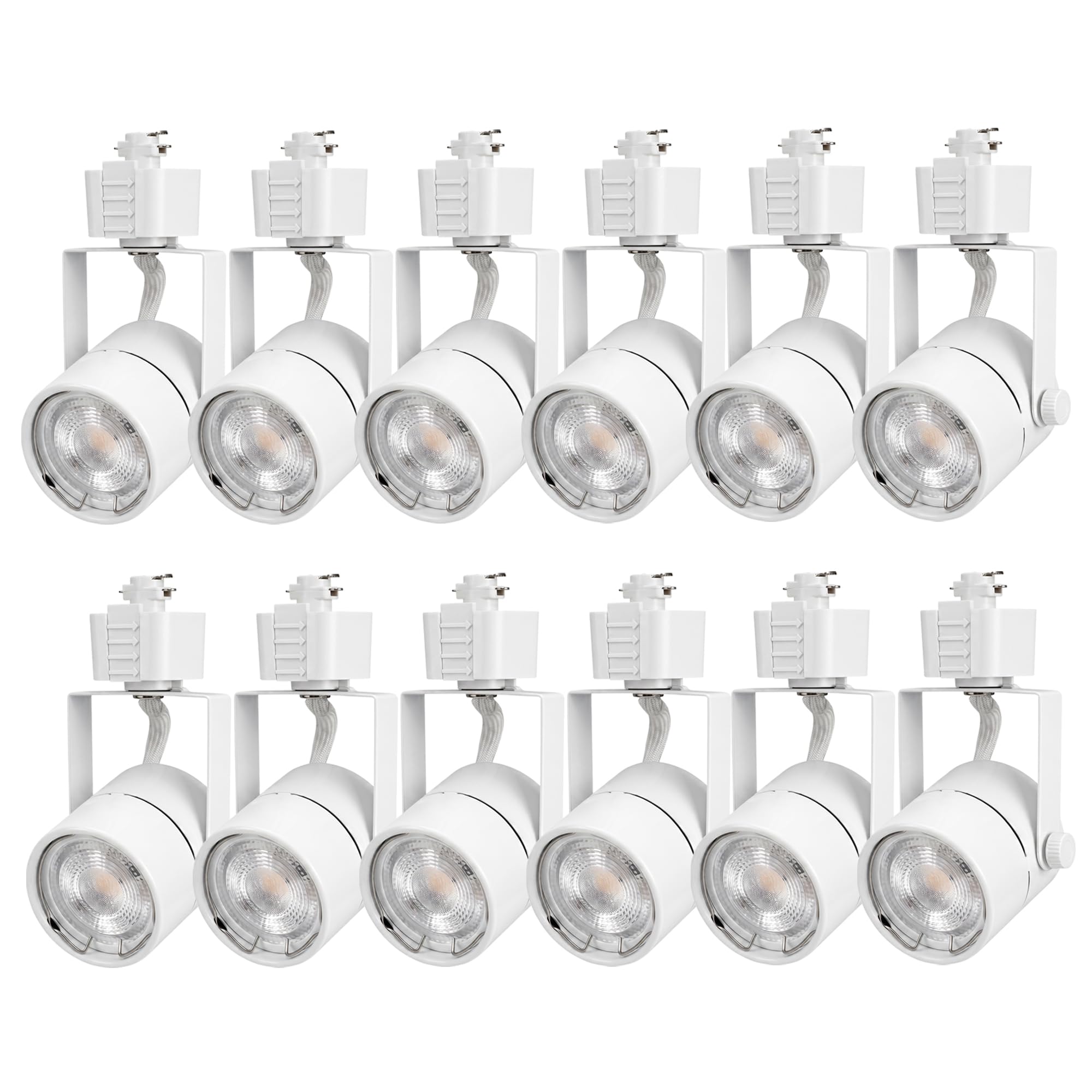 Cloudy Bay 12-pack matte white round GU10 track light heads for H-type track systems, white background