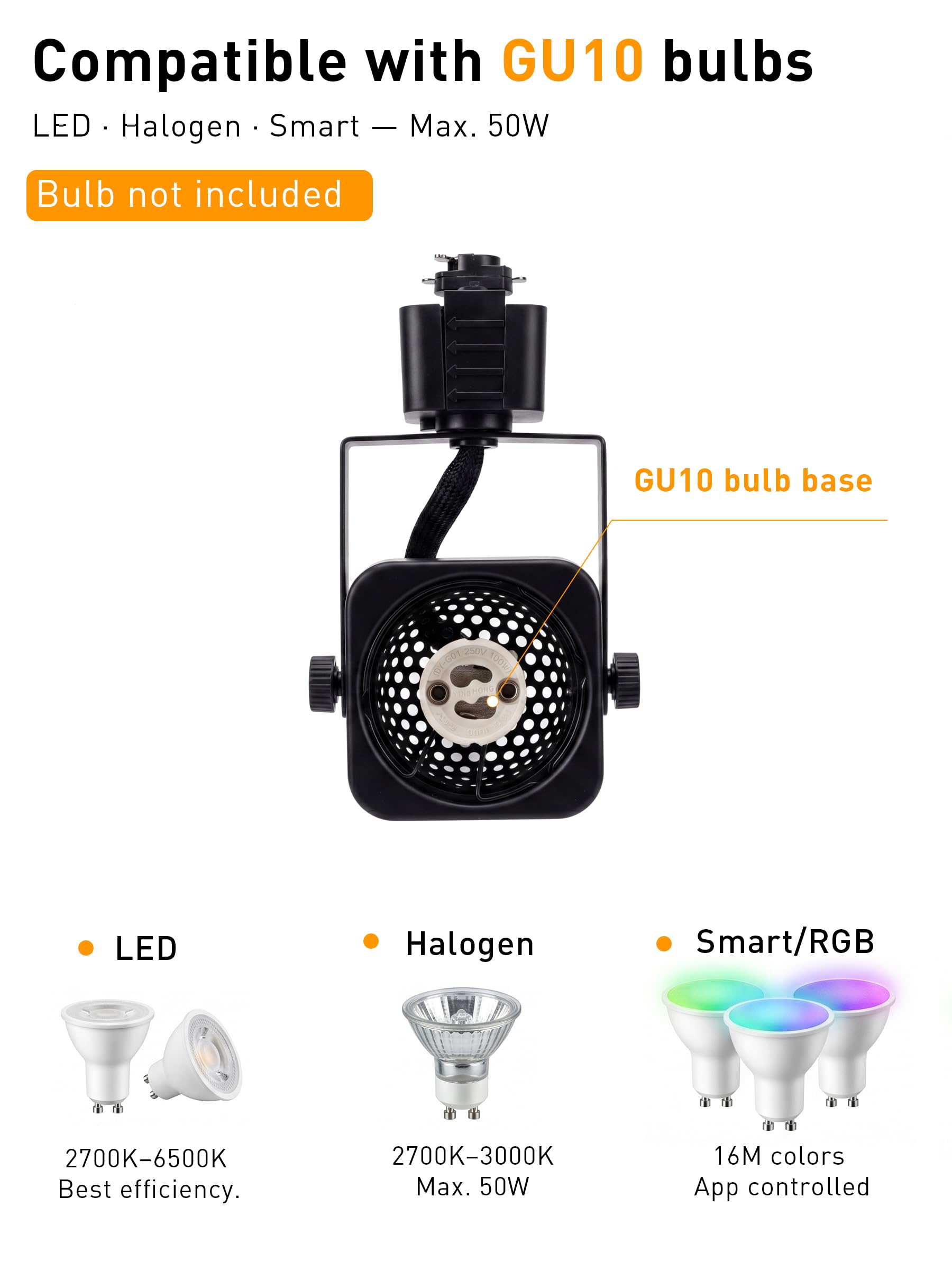 Single square track light head with dimensions marked: 1.97-inch diameter, 2.28-inch height
