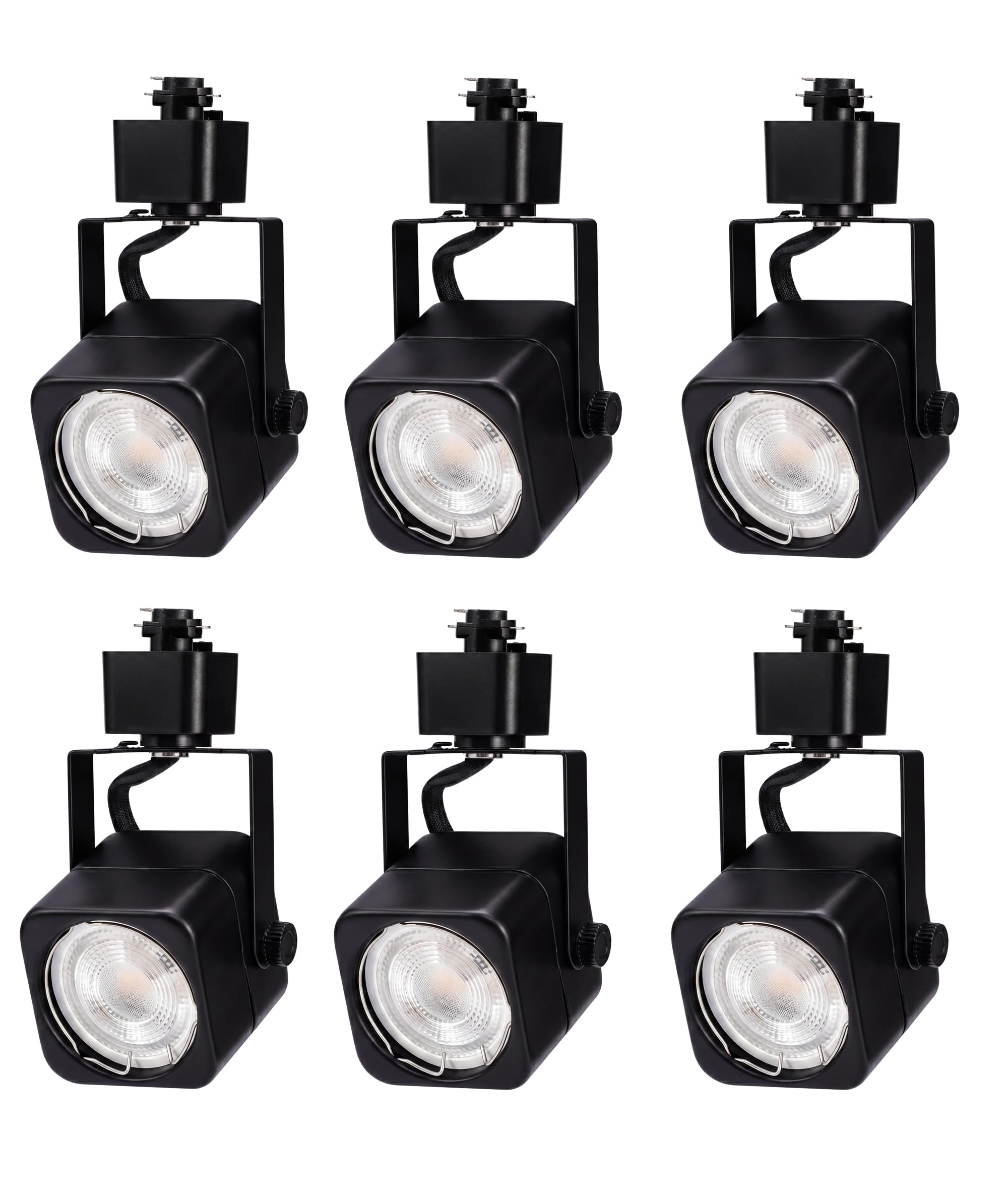 Cloudy Bay 6-pack matte black square GU10 track light heads for H-type track systems, white background