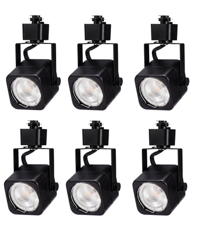 Cloudy Bay 6-pack matte black square GU10 track light heads for H-type track systems, white background