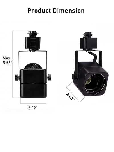 Single square track light head with dimensions marked: 1.97-inch diameter, 2.28-inch height