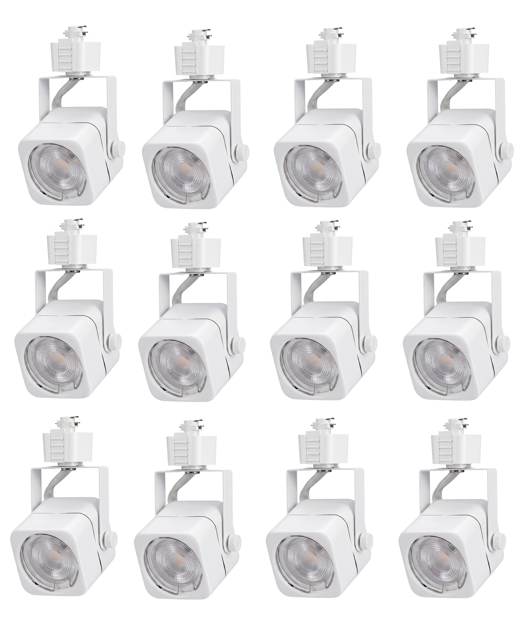 Cloudy Bay 12-pack matte white square GU10 track light heads for H-type track systems, white background