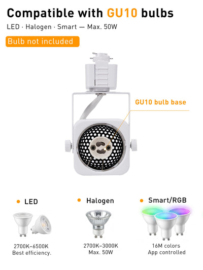 Single square track light head with dimensions marked: 1.97-inch diameter, 2.28-inch height