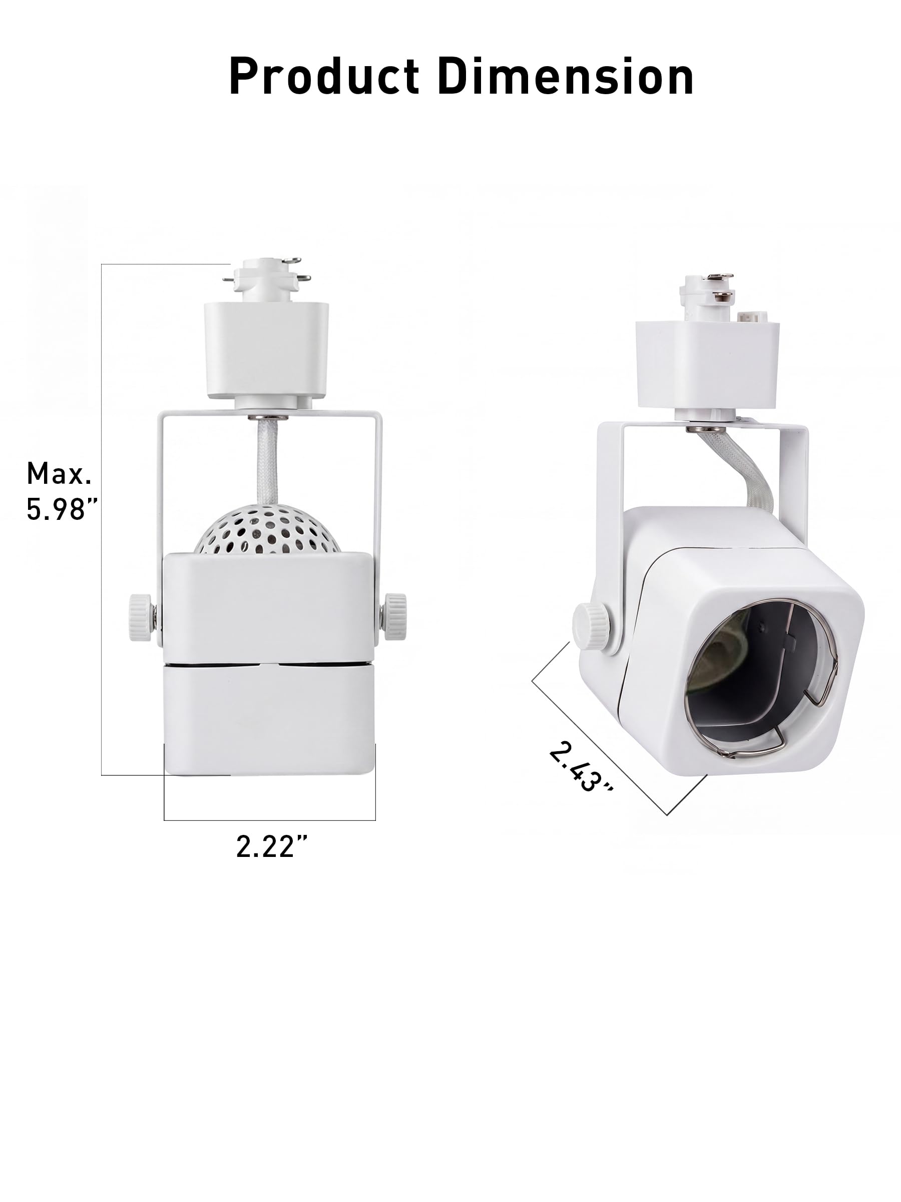 Single square track light head with dimensions marked: 1.97-inch diameter, 2.28-inch height