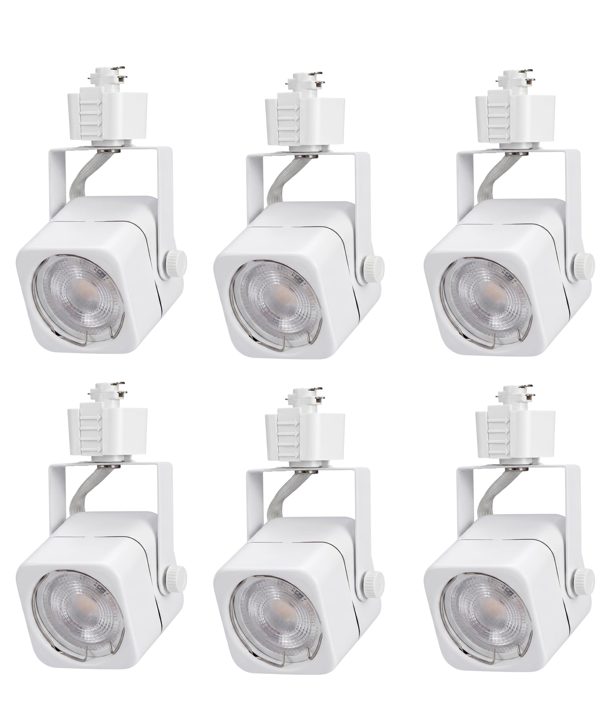Cloudy Bay 6-pack matte white square GU10 track light heads for H-type track systems, white background