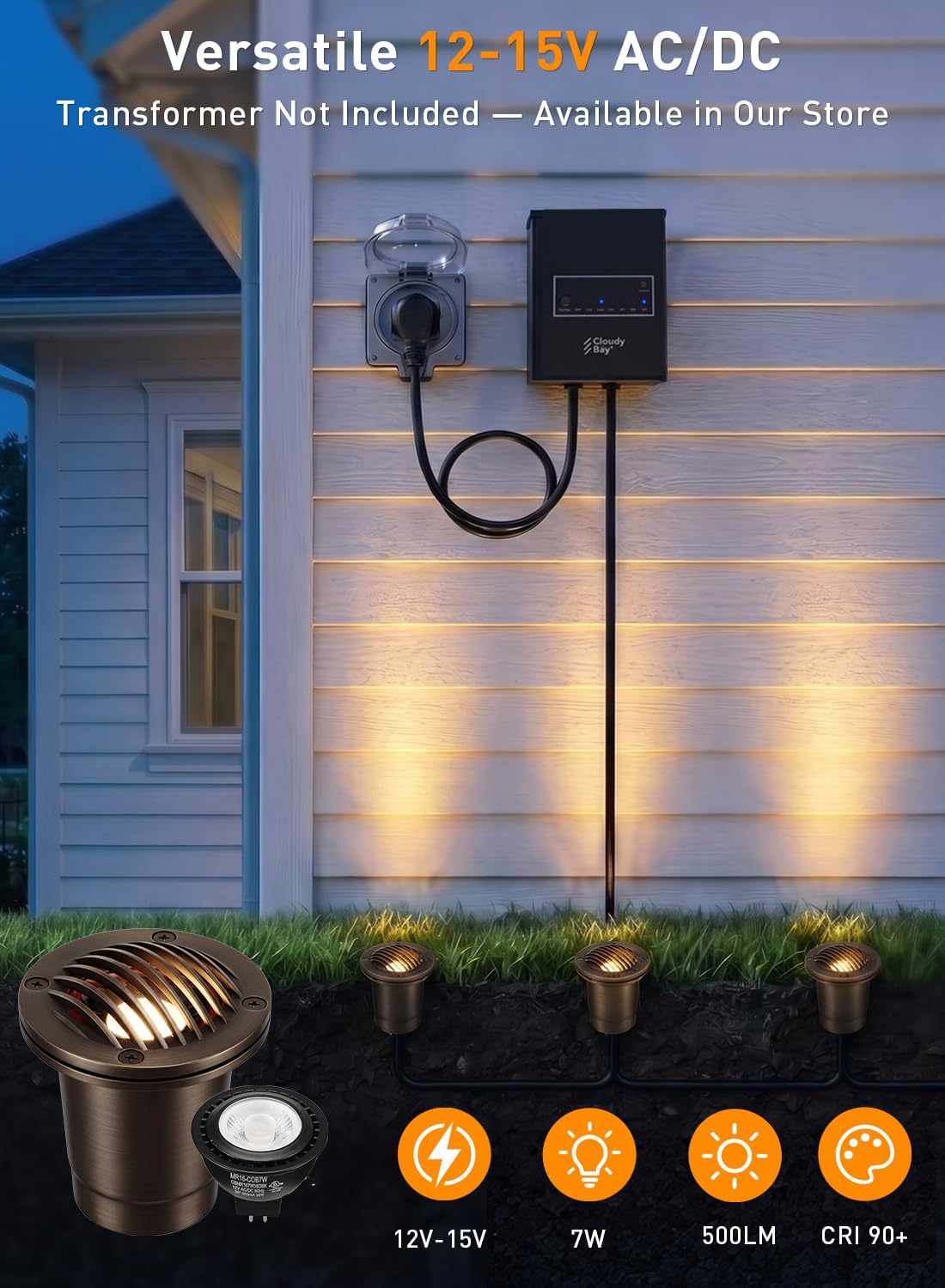 Landscape Low Voltage In Ground Light with Replaceable 7W MR16 LED Bulbs,Grated Top