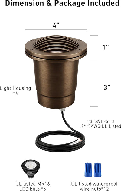 Landscape Low Voltage In Ground Light with Replaceable 7W MR16 LED Bulbs,Grated Top