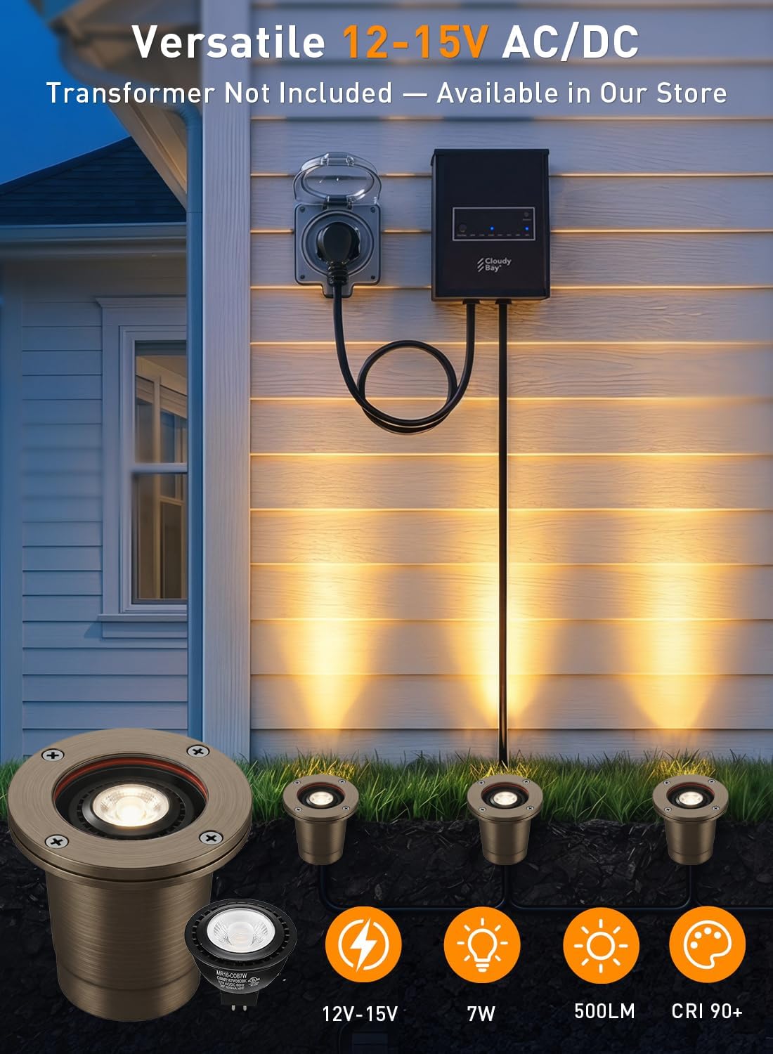 Landscape Low Voltage In Ground Light with Replaceable 7W MR16 LED Bulbs,Shielded Top