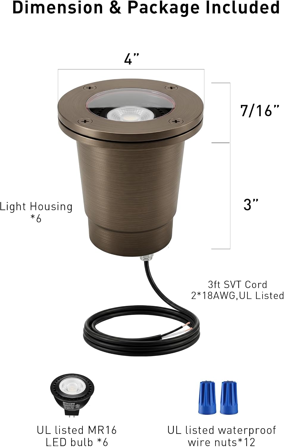 Landscape Low Voltage In Ground Light with Replaceable 7W MR16 LED Bulbs,Shielded Top