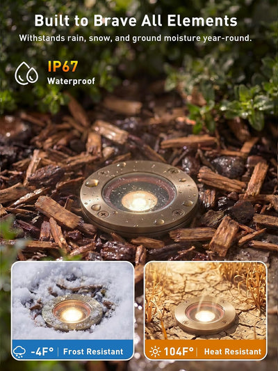 6PK-Landscape Well Lights,Brass Outdoor Low Voltage In Ground Light for Deck Pathway with Replaceable 7W MR16 LED Bulbs,Flat Top