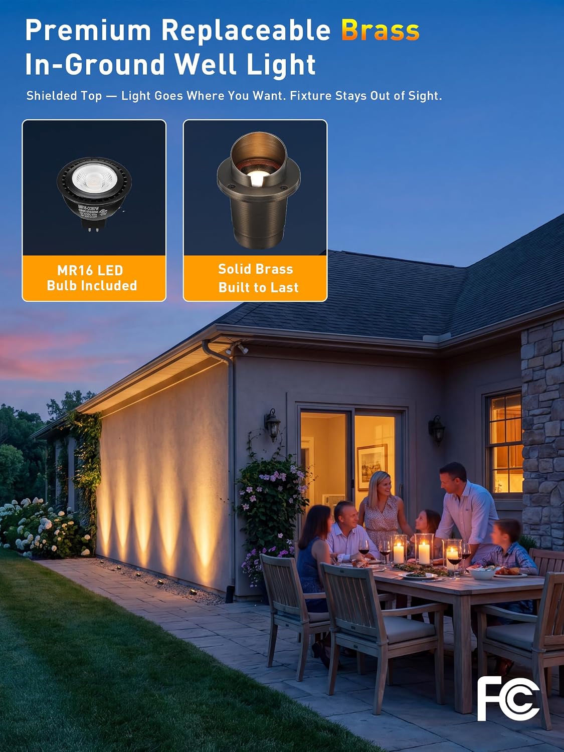 6PK, Landscape Low Voltage In Ground Light with Replaceable 7W MR16 LED Bulbs,Shielded Top