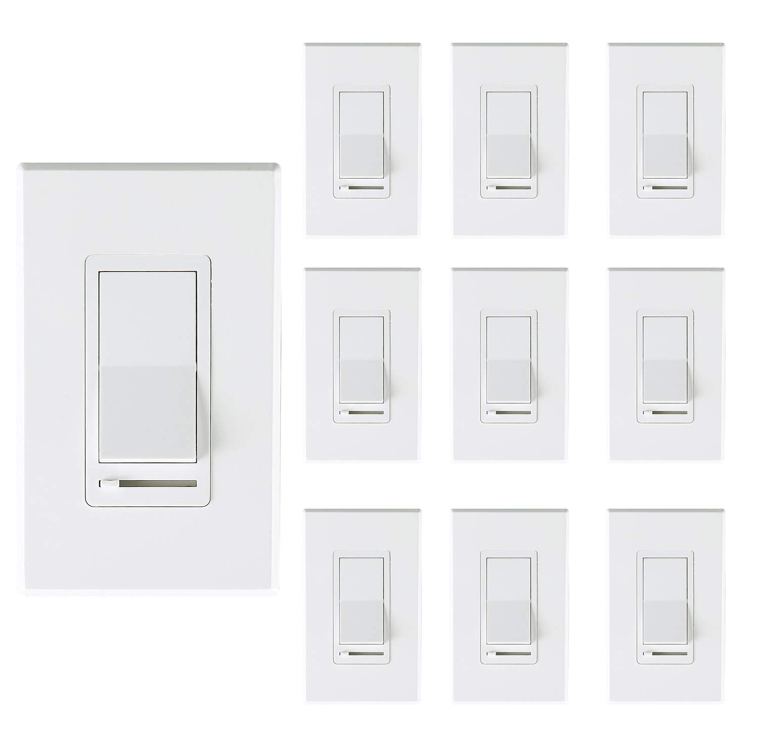 In Wall Dimmer Switch For LED Light/CFL/Incandescent, 3-way Single Pole, Cover Plate Included, White