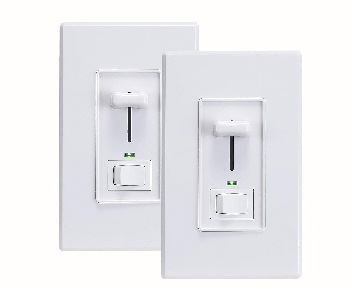 Cloudy Bay 2-pack white slide dimmer switches with green indicator lights