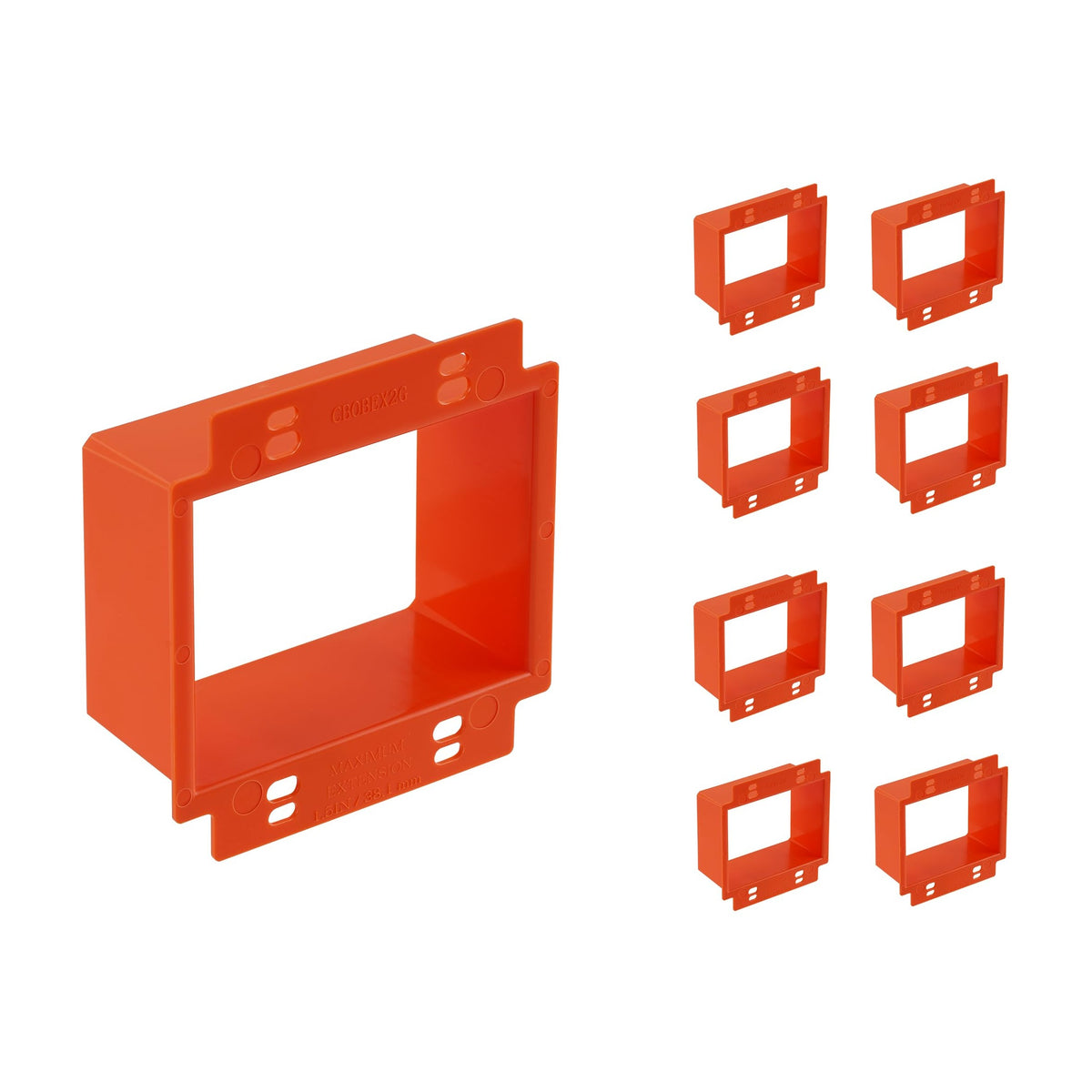 Cloudy Bay 8-pack orange 2-gang electrical box extenders stacked on white background