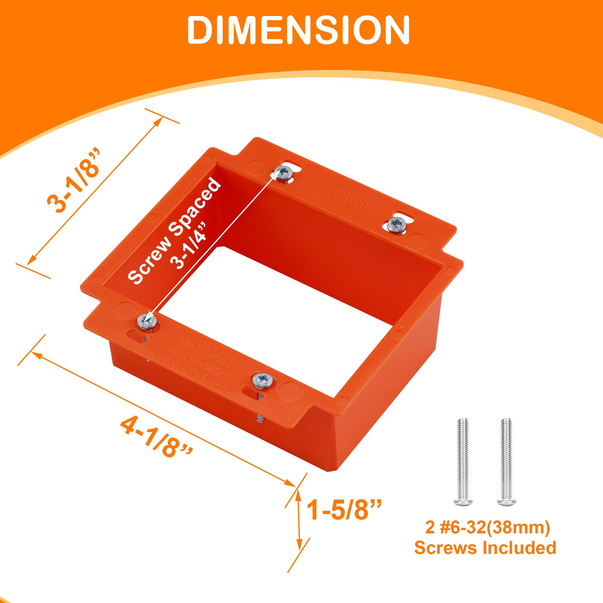 Close-up of single orange 2-gang electrical box extender frame with dual device openings