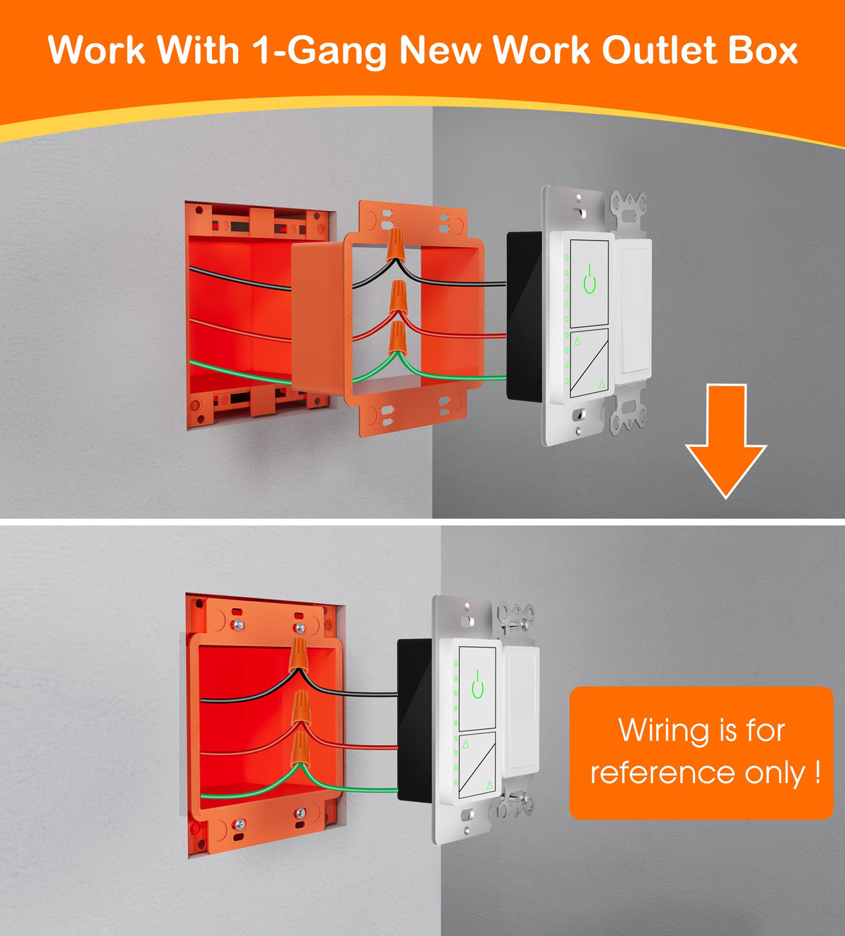Stacked orange box extenders showing multi-layer extension for deep wall openings