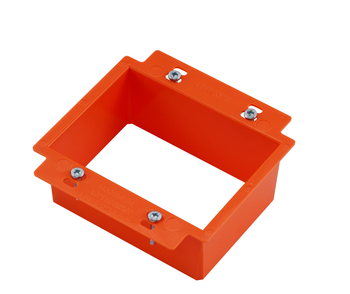Eight orange 2-gang electrical box extenders laid out showing full 8-pack