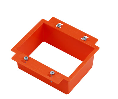 Eight orange 2-gang electrical box extenders laid out showing full 8-pack