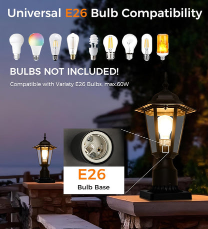 Outdoor Post Light, Pole Lantern, Hardwired, Pier Mount Pole Mount, 60W Max,Aluminum Housing Plus Glass,Black