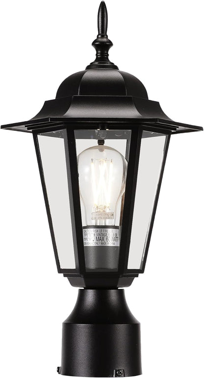 Outdoor Post Light, Pole Lantern, Hardwired, Pier Mount Pole Mount, 60W Max,Aluminum Housing Plus Glass,Black