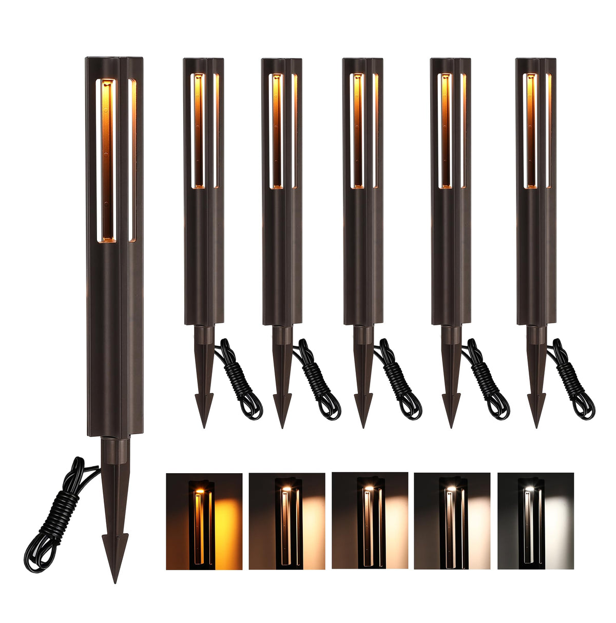 Cloudy Bay 6-pack of bronze lantern path lights, white background