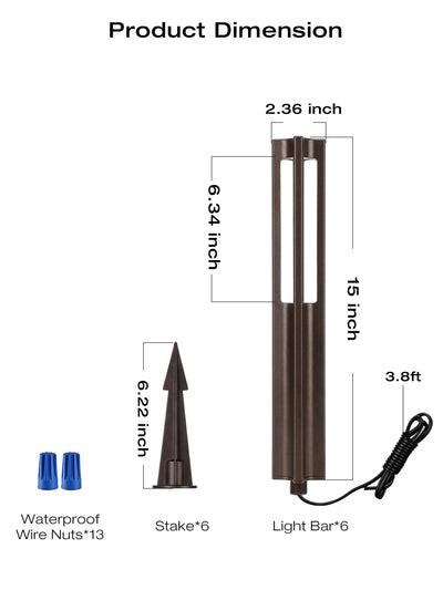 Dimensions and mounting measurements for the bronze lantern path lights