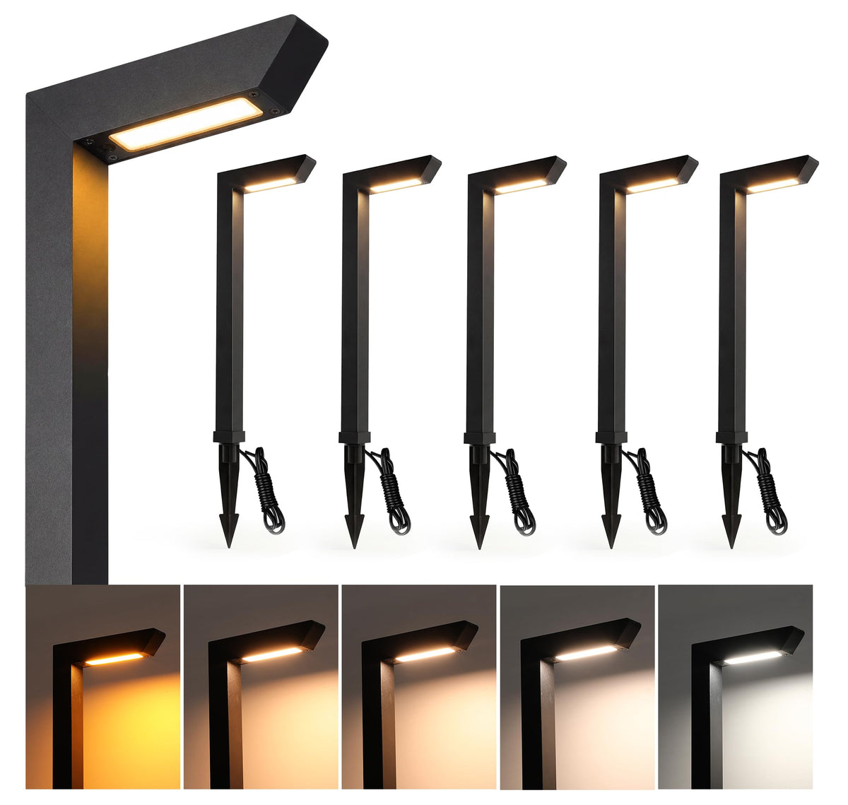 Cloudy Bay 6-pack of black bollard path lights, white background