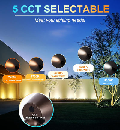 Low Voltage LED Landscape Spotlights with Spike Stand, 12V 9W, 5CCT, Bronze, 4 PCs