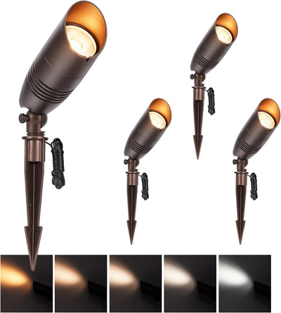 Low Voltage LED Landscape Spotlights with Spike Stand, 12V 9W, 5CCT, Bronze, 4 PCs