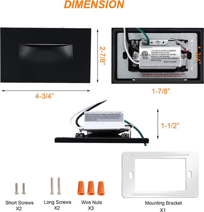 LED Step/Stair Light, 120V 3W 50lm, 3000K Warm White, Black, 3 PCs