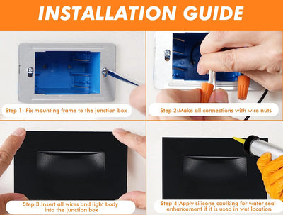 LED Step/Stair Light, 120V 3W 50lm, 3000K Warm White, Black, 3 PCs