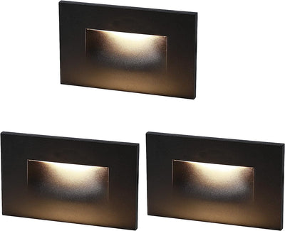 LED Step/Stair Light, 120V 3W 50lm, 3000K Warm White, Black, 3 PCs