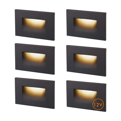Cloudy Bay Six dark bronze rectangular recessed LED step lights in a grid on white background, softly lit