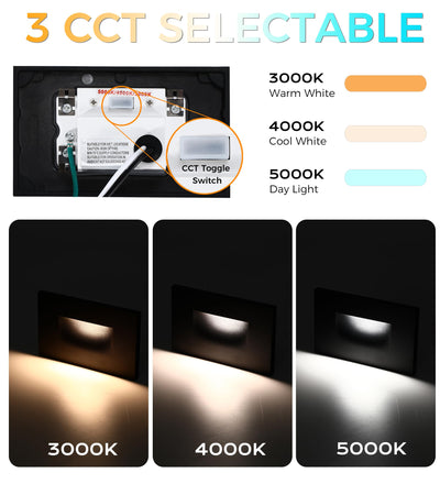 3CCT selector switch closeup with three color temperature glow examples