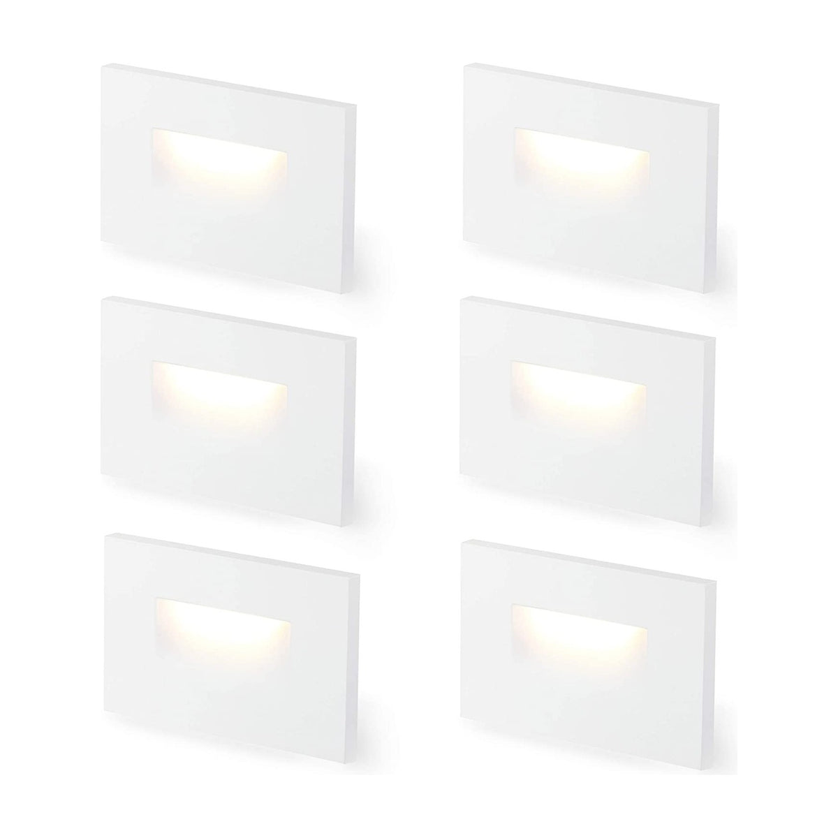 Cloudy Bay Six white rectangular LED step lights arranged on white background