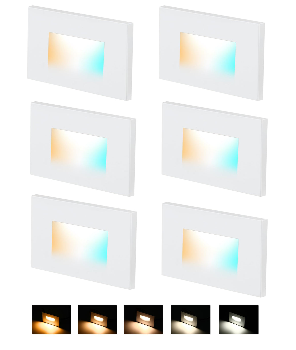 Cloudy Bay 6-pack of white recessed LED step lights, white background