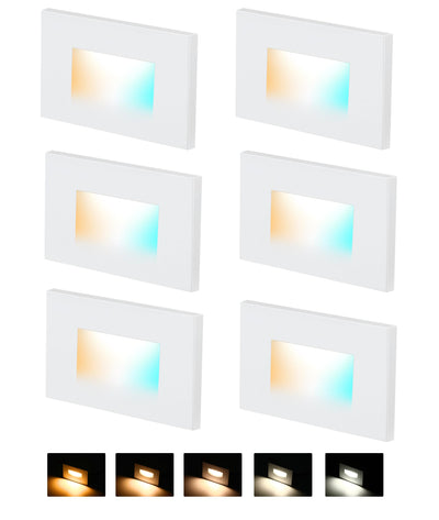 Cloudy Bay 6-pack of white recessed LED step lights, white background