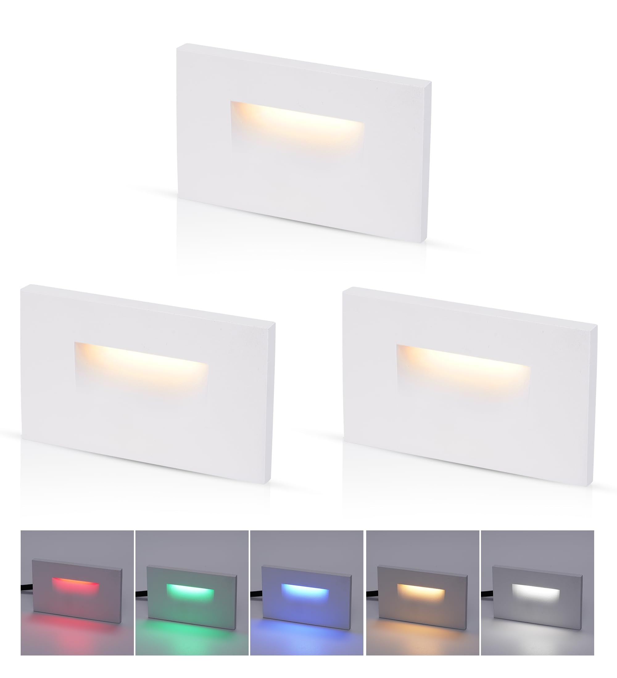 Cloudy Bay white LED step light, 3-pack, with red, green, blue, 2700K warm and 5000K cool white color options