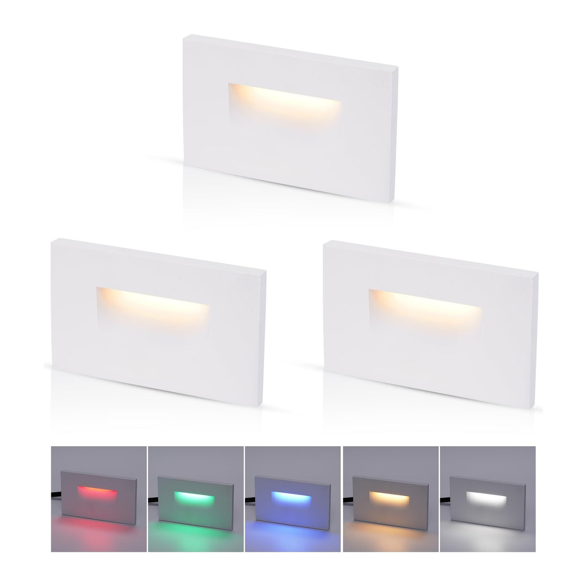 Cloudy Bay white LED step light, 3-pack, with red, green, blue, 2700K warm and 5000K cool white color options