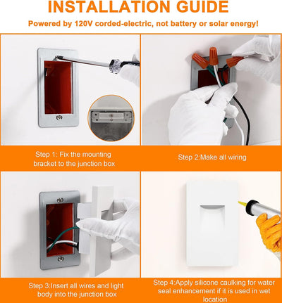 LED Step/Stair Light, V-Mount, 120 3W, 100lm, 5 CCT, White,  6 PCs