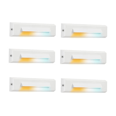 Cloudy Bay Six white step lights with louvered faceplates glowing warm amber, arranged in a 2x3 grid, 6-pack
