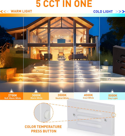 Low Voltage LED Step Light with Horizontal Louvered Faceplate, 5CCT 12V 4W, White, 6 PCs