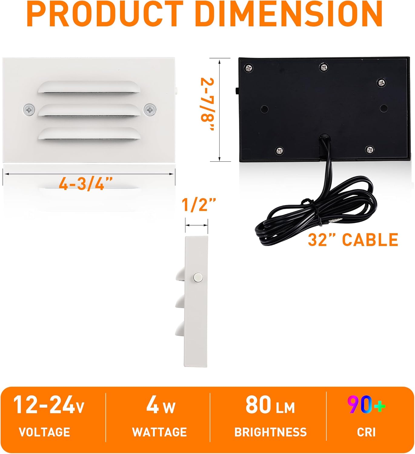 Low Voltage LED Step Light with Horizontal Louvered Faceplate, 5CCT 12V 4W, White, 6 PCs