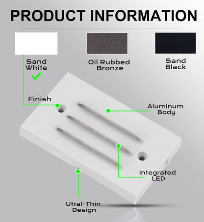 Low Voltage LED Step Light with Horizontal Louvered Faceplate, 5CCT 12V 4W, White, 6 PCs