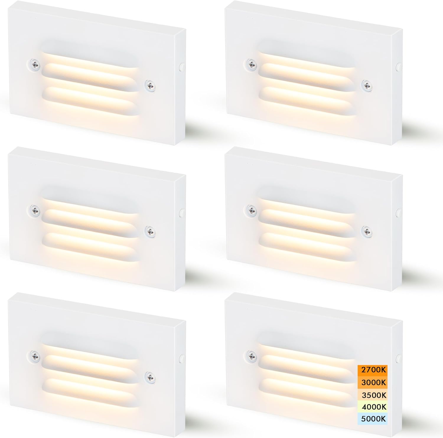 Low Voltage LED Step Light with Horizontal Louvered Faceplate, 5CCT 12V 4W, White, 6 PCs